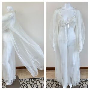 Frederick’s Of Hollywood Sheer Lace Nightgown Robe Lingerie 3 Piece Set Sz L